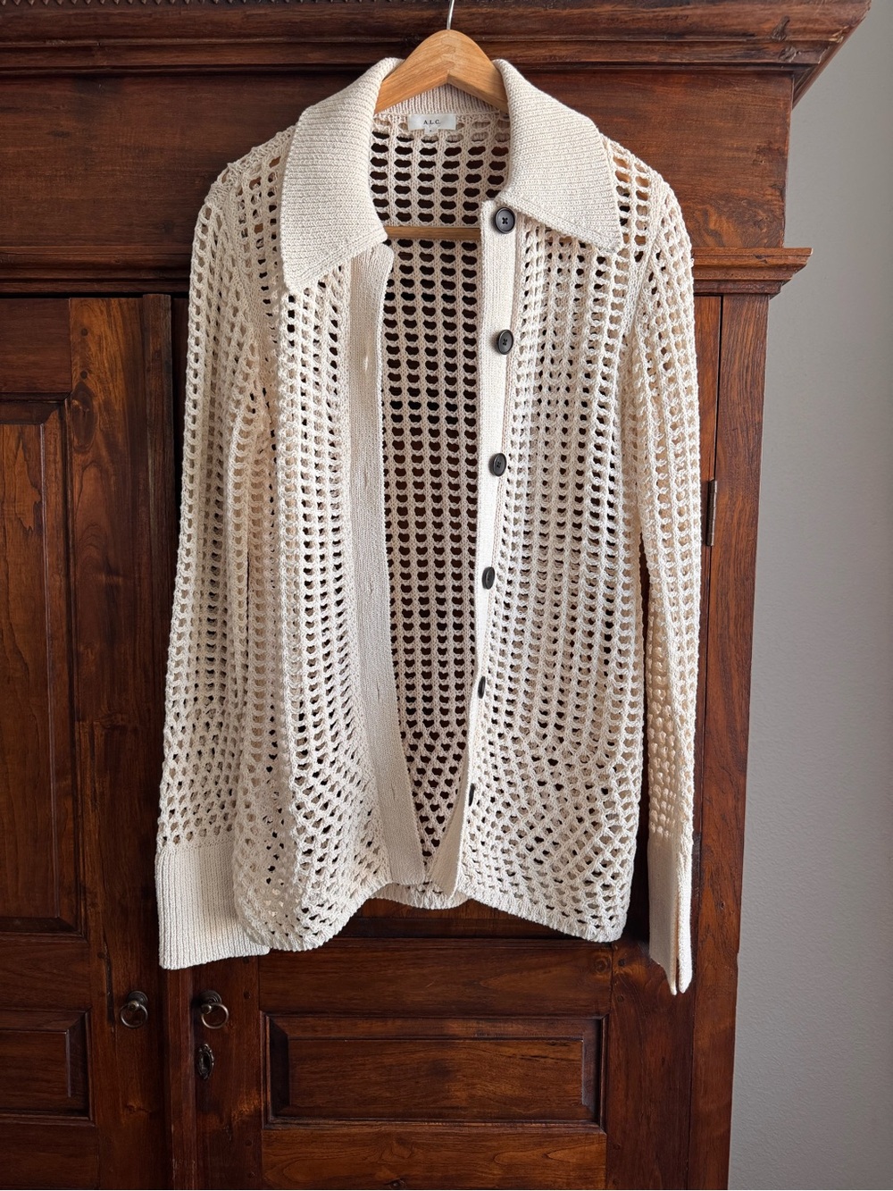 A.L.C Jade Knit Button Front Cardigan in Off White